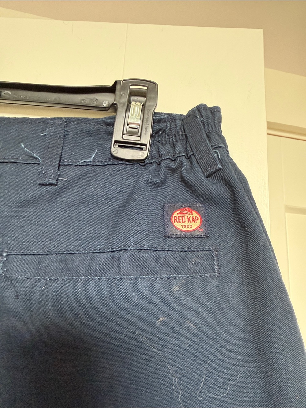 Men's Redkap Navy Work Straight-Leg Pants with elastic waist on sides - Picture 2 of 4
